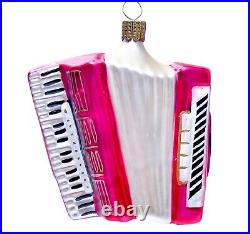 RARE Vintage Germany Larry Fraga Pink Accordion Blown Glass Christmas Ornament