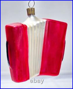 RARE Vintage Germany Larry Fraga Pink Accordion Blown Glass Christmas Ornament