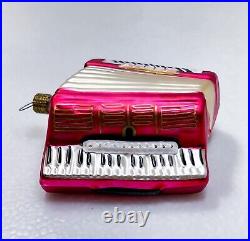 RARE Vintage Germany Larry Fraga Pink Accordion Blown Glass Christmas Ornament