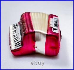 RARE Vintage Germany Larry Fraga Pink Accordion Blown Glass Christmas Ornament