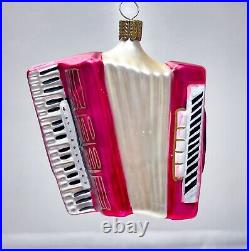 RARE Vintage Germany Larry Fraga Pink Accordion Blown Glass Christmas Ornament