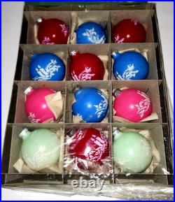 RARE Vintage Shiny Brite opaque non silvered stenciled ornaments. NOS. UV glow