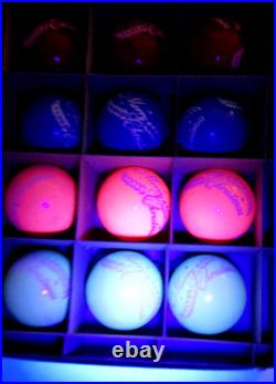 RARE Vintage Shiny Brite opaque non silvered stenciled ornaments. NOS. UV glow