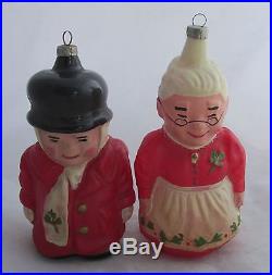 RARE Vintage Uncle Mistletoe&Aunt Holly Marshall Field Glass Christmas Ornaments