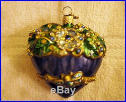 Reduced 20% Jay Strongwater Rare Large Purple Heart Glass Christmas Ornament New