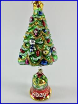 Radko Christmas Tree Bell 2 Piece Ornament with Dangling Bell Glass Ornament