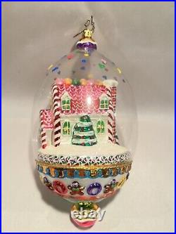 Radko Crystal Candy Cottage Globe Dome Glass Christmas Ornament Rare