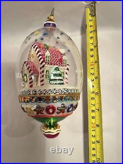 Radko Crystal Candy Cottage Globe Dome Glass Christmas Ornament Rare