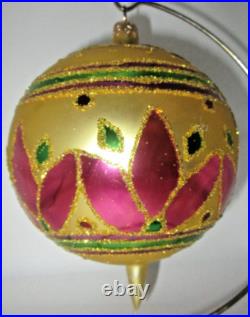 Radko FESTIVA BALL Jumbo PINK Gold Green Ball Christmas Ornament 96-212-0 Radko FESTIVA BALL Jumbo PINK Gold Green Ball Christmas Ornament 96-212-0