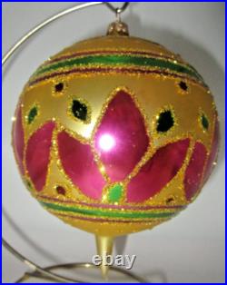 Radko FESTIVA BALL Jumbo PINK Gold Green Ball Christmas Ornament 96-212-0 Radko FESTIVA BALL Jumbo PINK Gold Green Ball Christmas Ornament 96-212-0