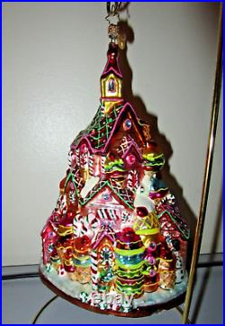 Radko GINGERBREAD LANE Candy Village Tree Glass Christmas Ornament 1010209 Mint