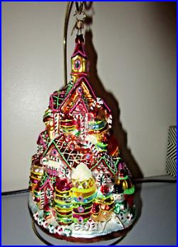 Radko GINGERBREAD LANE Candy Village Tree Glass Christmas Ornament 1010209 Mint