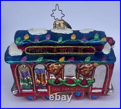 Radko Glass Christmas Trolley Ornament San Francisco Powell&Hyde Street With Box