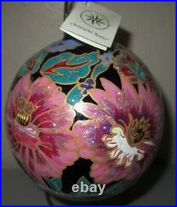 Radko Large Ball Floral Flowers Pink Purple Turquoise Christmas Ornament NWT
