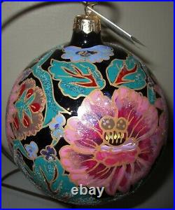 Radko Large Ball Floral Flowers Pink Purple Turquoise Christmas Ornament NWT