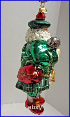 Radko MERRILY MARCHING Scottish Tartan Santa Glass Christmas Ornament 1015302