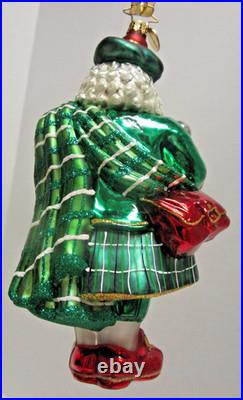 Radko MERRILY MARCHING Scottish Tartan Santa Glass Christmas Ornament 1015302
