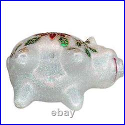 Radko Rare SAVIN FOR THE HOLIDAYS Pig Poinsettias Christmas Glass Ornament 2010