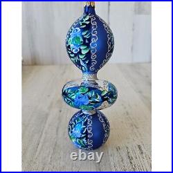 Radko Venetian garden drop Blue glitter finial ornament Xmas tree