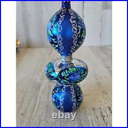 Radko Venetian garden drop Blue glitter finial ornament Xmas tree