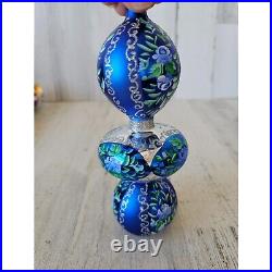 Radko Venetian garden drop Blue glitter finial ornament Xmas tree