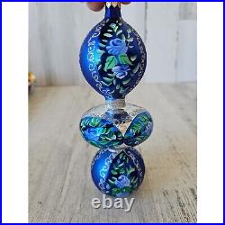 Radko Venetian garden drop Blue glitter finial ornament Xmas tree