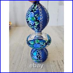 Radko Venetian garden drop Blue glitter finial ornament Xmas tree