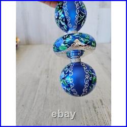 Radko Venetian garden drop Blue glitter finial ornament Xmas tree