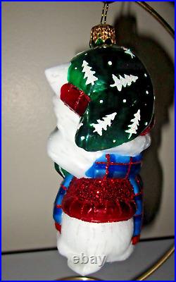 Radko White Yorkie Westie with Reflector Christmas Ornament in Mouth RARE