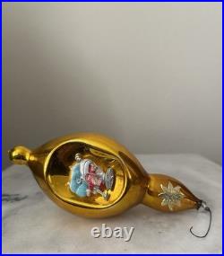 Rare 7 West Germany Glass Finial Indent Ornament Santa Helicopter Mica Cloud