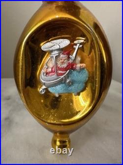 Rare 7 West Germany Glass Finial Indent Ornament Santa Helicopter Mica Cloud
