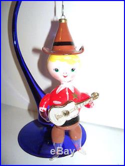 Rare 7in. VINTAGE Western Cowboy withGuitar BLOWN GLASS Painted CHRISTMAS ORNAMENT