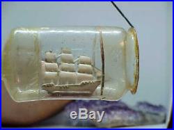 Rare ANTIQUE Glass Figural Ship in a Bottle CHRISTMAS ORNAMENT Vintage Etched #2