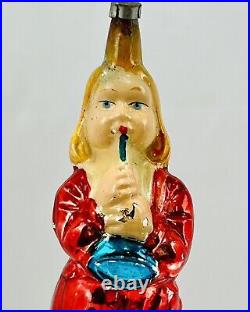 Rare Antique Blue Eye Angel with Trumpet Horn Glass Christmas Ornament Germany