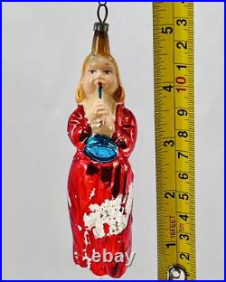 Rare Antique Blue Eye Angel with Trumpet Horn Glass Christmas Ornament Germany
