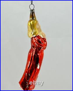 Rare Antique Blue Eye Angel with Trumpet Horn Glass Christmas Ornament Germany