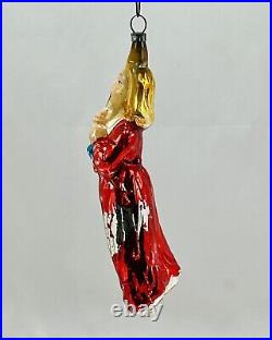 Rare Antique Blue Eye Angel with Trumpet Horn Glass Christmas Ornament Germany