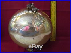 Rare Antique Fine Glass Kugel Original Brass Cap Christmas Ornament 8 1378