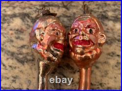 Rare Antique German Spiral Icicle Face Glass Christmas Ornaments Pair
