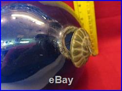 Rare Antique Glass Large EGG Kugel Original Brass Cap Christmas Ornament 8 1424