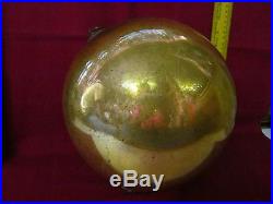 Rare Antique Glass Large Kugel Original Brass Cap Christmas Ornament 10 1410