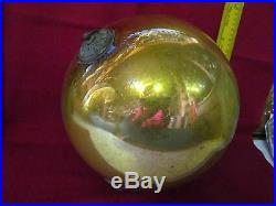 Rare Antique Glass Large Kugel Original Brass Cap Christmas Ornament 10 1410