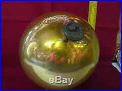 Rare Antique Glass Large Kugel Original Brass Cap Christmas Ornament 10 1410