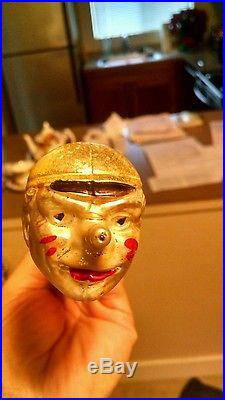 Rare Antique Jockey head in a horn Blown Glass Christmas ornament
