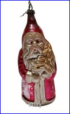 Rare Antique Painted Christmas Santa Claus, Tree Ornament (4) Mercury Glass