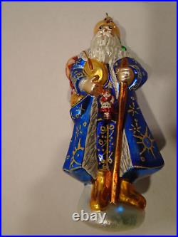 Rare Christopher Radko Christmas Ornament Siberian Santa Blue 9 Detailed Glass