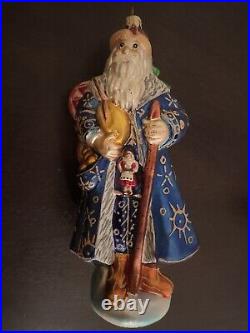 Rare Christopher Radko Christmas Ornament Siberian Santa Blue 9 Detailed Glass