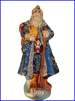 Rare Christopher Radko Christmas Ornament Siberian Santa Blue 9 Detailed Glass