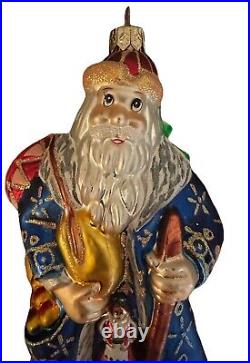 Rare Christopher Radko Christmas Ornament Siberian Santa Blue 9 Detailed Glass