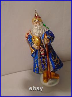 Rare Christopher Radko Christmas Ornament Siberian Santa Blue 9 Detailed Glass